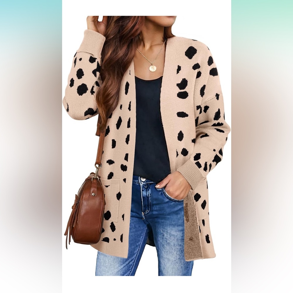 Chic Beige and Black Leopard Cardigan